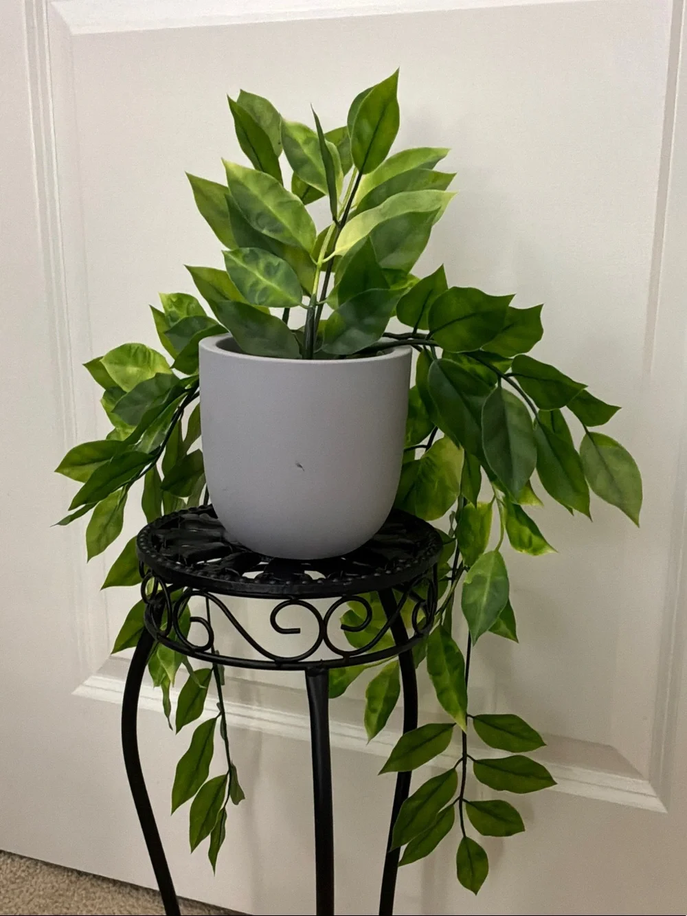 Green Artificial Hanging Pothos in White Planter by